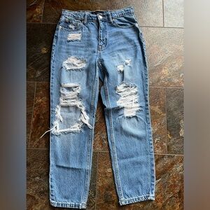 Aero Mom Jeans. Size 4. Medium wash, destroyed.